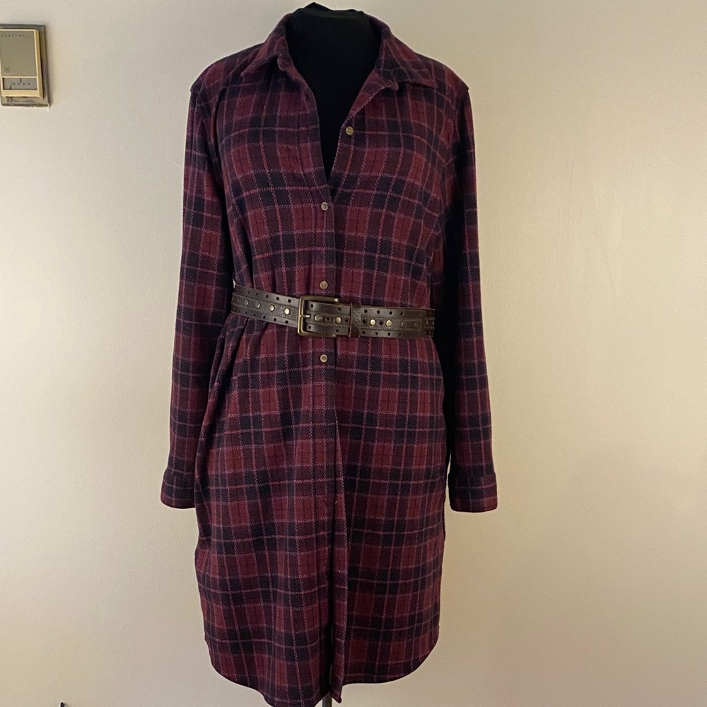 Chaps Plaid Trench Coat - Burgundy and Black size large - Picture 6 of 16